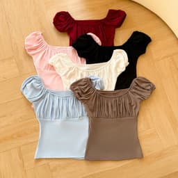 Áo Thun Nữ Trễ Vai Tay Bồng Viền Chun Nhún Ngực vải cotton mịn mát tôn dáng cho nữ m6044 5