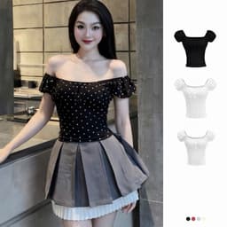 Áo Thun Nữ Trễ Vai Tay Bồng Viền Chun Nhún Ngực vải cotton mịn mát tôn dáng cho nữ m6044 3