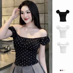Áo Thun Nữ Trễ Vai Tay Bồng Viền Chun Nhún Ngực vải cotton mịn mát tôn dáng cho nữ m6044 2