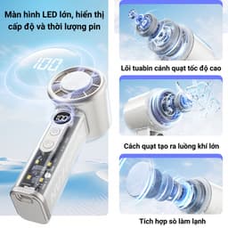 Quạt Cầm Tay Làm Lạnh Siêu Nhanh 100 Cấp Gió, Có Đèn LED, Pin Trâu 4-6H, Màn Hình LED Cao Cấp 5