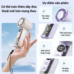 Quạt Cầm Tay Làm Lạnh Siêu Nhanh 100 Cấp Gió, Có Đèn LED, Pin Trâu 4-6H, Màn Hình LED Cao Cấp 6