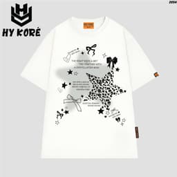 Áo Thun HY KORÉ Ngôi sao nơ đen 2054 Form Rộng Localbrand Oversize Unisex Vải Cotton 75% Nam Nữ Mặc Đẹp 1