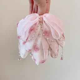 Kẹp tóc nữ Nơ buộc tóc voan hồng phối dây đá – phụ kiện tóc nữ xinh xắn 6
