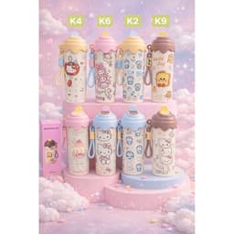 ( Hot Tặng Túi Giữ Nhiệt) Cốc 600ml Cách Nhiệt Hoạt Hình Thiết Kế Dễ Thương, Thép Không Gỉ SUS316 Có Ống Hút & Tay Cầm 2