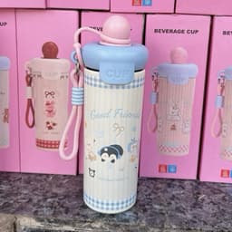 ( Hot Tặng Túi Giữ Nhiệt) Cốc 600ml Cách Nhiệt Hoạt Hình Thiết Kế Dễ Thương, Thép Không Gỉ SUS316 Có Ống Hút & Tay Cầm 5