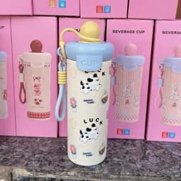 ( Hot Tặng Túi Giữ Nhiệt) Cốc 600ml Cách Nhiệt Hoạt Hình Thiết Kế Dễ Thương, Thép Không Gỉ SUS316 Có Ống Hút & Tay Cầm 6