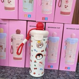( Hot Tặng Túi Giữ Nhiệt) Cốc 600ml Cách Nhiệt Hoạt Hình Thiết Kế Dễ Thương, Thép Không Gỉ SUS316 Có Ống Hút & Tay Cầm 8