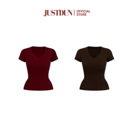 Áo Thun Nữ Basic Cổ Tim Trơn JUSTDUN A2 – Chất Cotton Lông Mịn Cao Cấp, Co Giãn 4 Chiều 3
