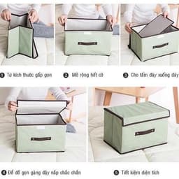 [Nắp dính] Hộp Vải Đựng Đồ, Đựng Quần Áo, Đồ Lót Gấp Gọn - Thùng Đựng Đa Năng - Hộp Có Nắp Đậy Chống Bụi 4