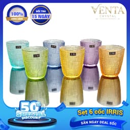 Bộ 6 Cốc Thủy Tinh Pha Lê IRRIS Kristall Cao Cấp - Set Ly 6 Màu Họa Tiết Vân Lưới Dập Nổi Sang Trọng 1