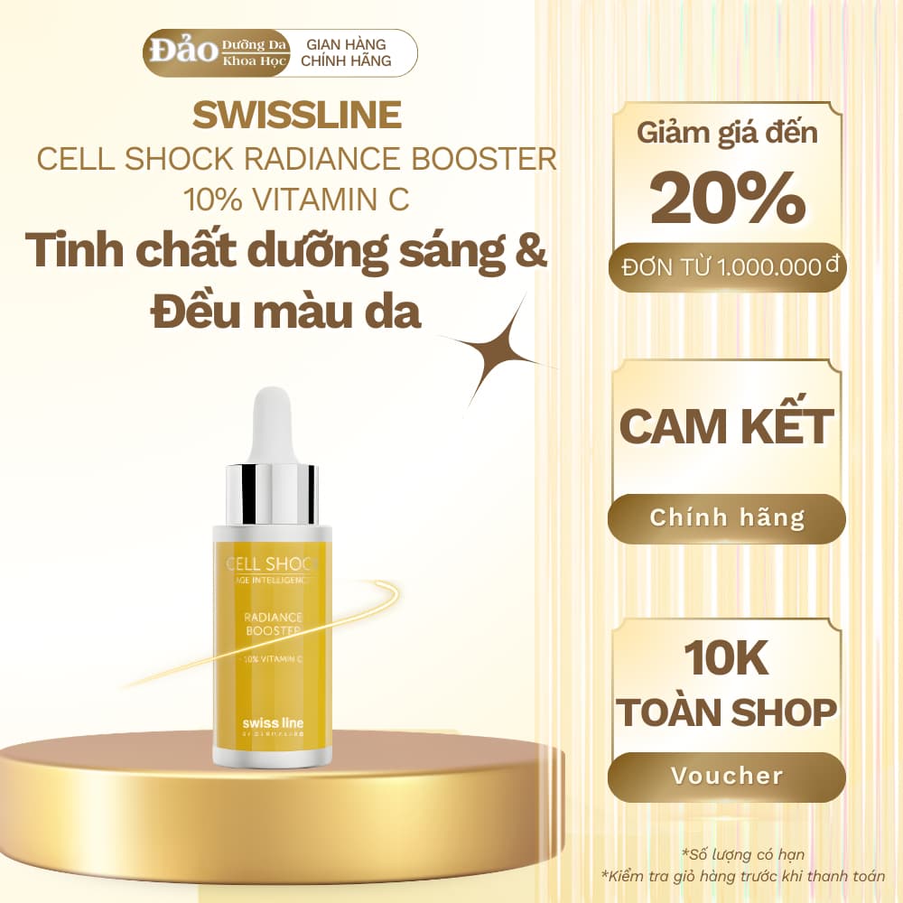 Serum Vitamin C Swissline Cell Shock Radiance Booster 10% 20ml dưỡng sáng, mềm mịn & đều màu da