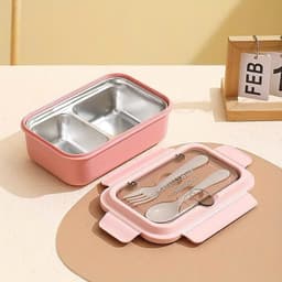 Hôp đựng cơm lõi inox với 2 ngăn cách nhiệt, giữ thực phẩm tươi ngon phù hợp cho nhân viên văn phòng 2
