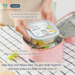 Bộ hộp cơm thủy tinh Nikko Inochi kèm túi Yoshino – Giữ nhiệt tốt, tiện mang đi, Hộp cơm vp cao cấp 4