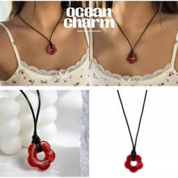 Vòng Cổ Nữ Mặt Hoa Năm Cánh Đỏ - Quà Tặng Vibe Ocean Charm, Xinh, Phong Cách Hàn Quốc, Thời Trang Sang Trọng 1