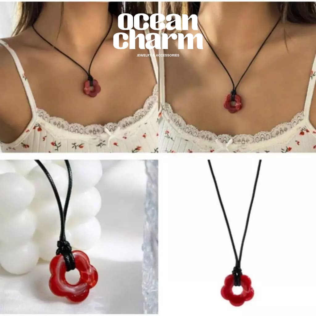 Vòng Cổ Nữ Mặt Hoa Năm Cánh Đỏ - Quà Tặng Vibe Ocean Charm, Xinh, Phong Cách Hàn Quốc, Thời Trang Sang Trọng