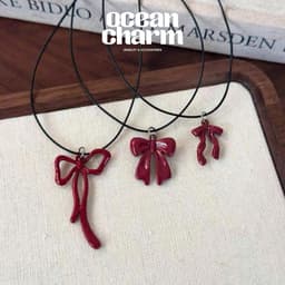 [Sẵn] Vòng Cổ Dây Chuyền Mặt Nơ Đỏ - Phụ Kiện Trang Sức Dây Chuyền Unisex | Ocean Charm 1