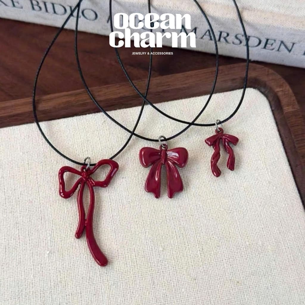 [Sẵn] Vòng Cổ Dây Chuyền Mặt Nơ Đỏ - Phụ Kiện Trang Sức Dây Chuyền Unisex | Ocean Charm