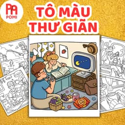 Bộ 36 tranh tô màu Chill thư giãn dành cho người lớn giấy A4 - Tô màu xả stress chữa lành - Đồ Chơi POMI 1