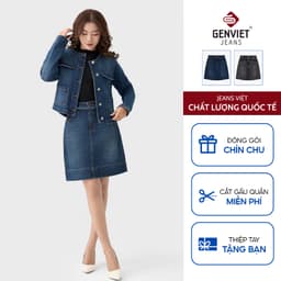 Chân váy jean chữ A ngắn GENVIET JEANS chất Denim basic cạp cao dễ phối đồ thanh lịch 9110 2