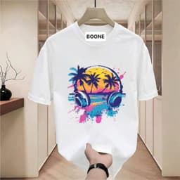 Áo Thun Unisex Nam Nữ Hè in hình TAI NGHE VÀ CÂY DỪA XANH BÍCH chất cotton 100% co giãn 4 chiều 2