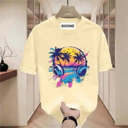 Áo Thun Unisex Nam Nữ Hè in hình TAI NGHE VÀ CÂY DỪA XANH BÍCH chất cotton 100% co giãn 4 chiều 3