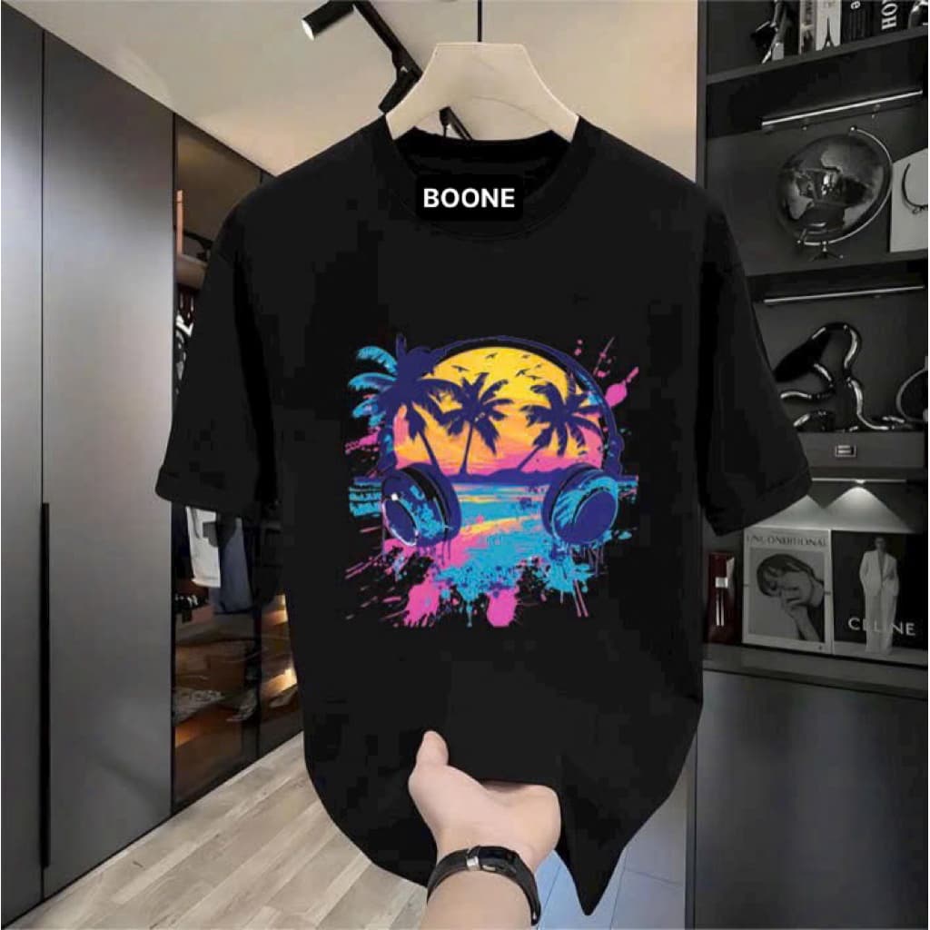 Áo Thun Unisex Nam Nữ Hè in hình TAI NGHE VÀ CÂY DỪA XANH BÍCH chất cotton 100% co giãn 4 chiều