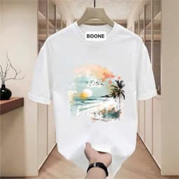 Áo Thun Unisex Nam Nữ BST HÈ in hình CÂY DỪA VÀ BÌNH MINH chất cotton 100% co giãn 4 chiều 2