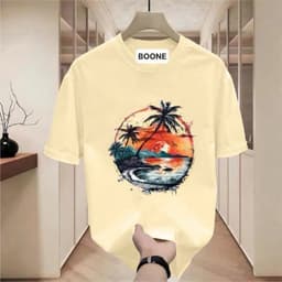 Áo Thun Unisex Nam Nữ BST HÈ in hình CÂY DỪA VÀ HOÀNG HÔN chất cotton 100% co giãn 4 chiều 3