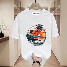 Áo Thun Unisex Nam Nữ BST HÈ in hình CÂY DỪA VÀ HOÀNG HÔN chất cotton 100% co giãn 4 chiều 2