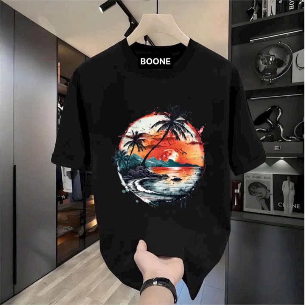 Áo Thun Unisex Nam Nữ BST HÈ in hình CÂY DỪA VÀ HOÀNG HÔN chất cotton 100% co giãn 4 chiều