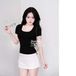 Áo Thun Nữ Ôm Body Cổ Vuông JUSTDUN C11 - Cotton Mịn, Co Giãn, Mềm Mại, Êm Ái, Thoáng Mát 5