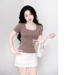 Áo Thun Nữ Ôm Body Cổ Vuông JUSTDUN C11 - Cotton Mịn, Co Giãn, Mềm Mại, Êm Ái, Thoáng Mát 8