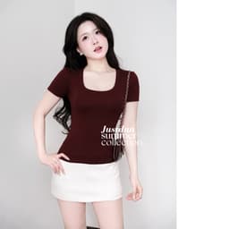 Áo Thun Nữ Ôm Body Cổ Vuông JUSTDUN C11 - Cotton Mịn, Co Giãn, Mềm Mại, Êm Ái, Thoáng Mát 7