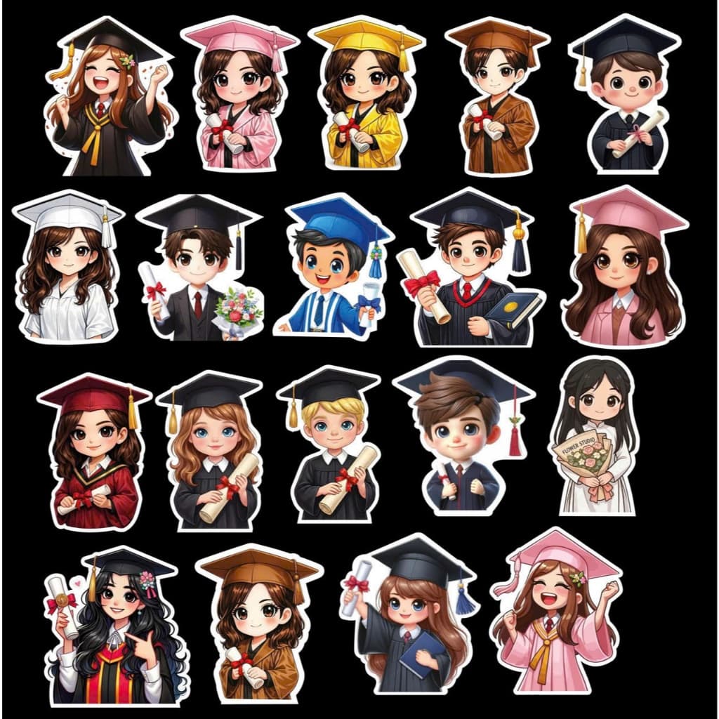 Set 50 chibi TỐT NGHIỆP size nhỏ mix hình siêu cute ạ