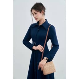 [ẨN] Váy Da Lộn Nữ Dáng Dài GENVIET JEANS, Váy Nữ Cổ Sơ Mi Dài Tay Kèm Đai Phong Cách Công Sở, Thanh Lịch 9155 3