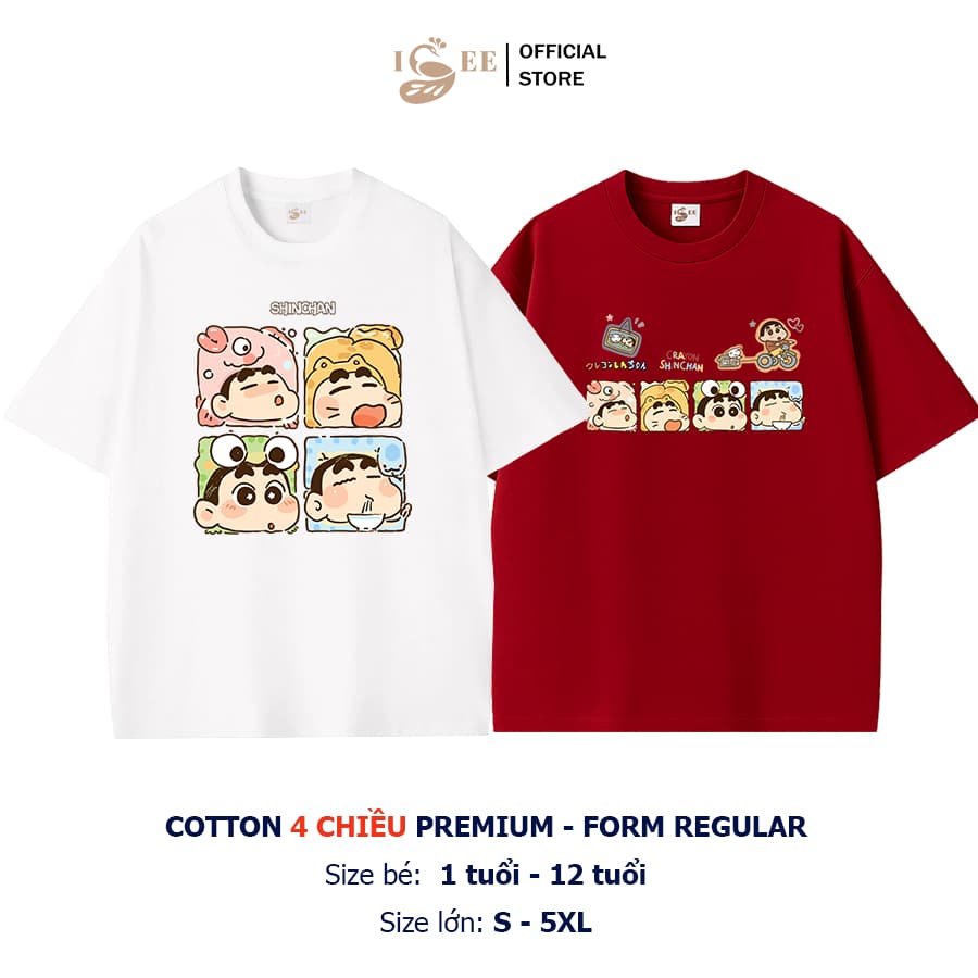 Áo thun bé trai SHINCHAN form rộng ISEE VN, áo phông bé trai cotton 4c premium thấm hút chất dày dặn, áo Local Brand