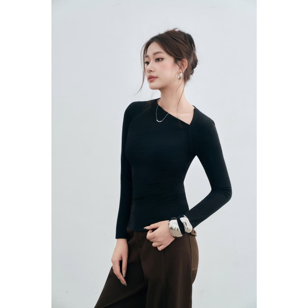 [ẨN] Áo Thun Dài Tay Nữ Cổ Chéo GENVIET JEANS Ôm Body Chất Thun Tăm Mát Lạnh Phù Hợp Đi Làm, Đi Chơi 9178