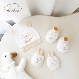 Set mũ bao tay bao chân sơ sinh cotton peptit cao cấp – Bộ mũ sơ sinh mềm mịn, chống xước, thấm hút tốt cho bé 3
