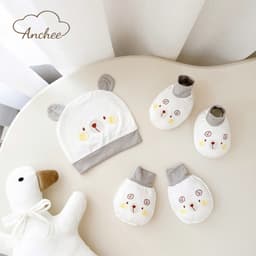 Set mũ bao tay bao chân sơ sinh cotton peptit cao cấp – Bộ mũ sơ sinh mềm mịn, chống xước, thấm hút tốt cho bé 6