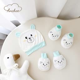 Set mũ bao tay bao chân sơ sinh cotton peptit cao cấp – Bộ mũ sơ sinh mềm mịn, chống xước, thấm hút tốt cho bé 7