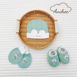 Set mũ bao tay bao chân sơ sinh cotton xuất Hàn Anchee cao cấp – Bộ mũ tai gấu mềm mịn, thoáng khí cho bé 0-6 tháng 5