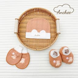 Set mũ bao tay bao chân sơ sinh cotton xuất Hàn Anchee cao cấp – Bộ mũ tai gấu mềm mịn, thoáng khí cho bé 0-6 tháng 4