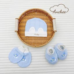 Set mũ bao tay bao chân sơ sinh cotton xuất Hàn Anchee cao cấp – Bộ mũ tai gấu mềm mịn, thoáng khí cho bé 0-6 tháng 7