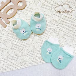 Set mũ bao tay bao chân sơ sinh cotton xuất Hàn Anchee cao cấp – Bộ mũ tai gấu mềm mịn, thoáng khí cho bé 0-6 tháng 9