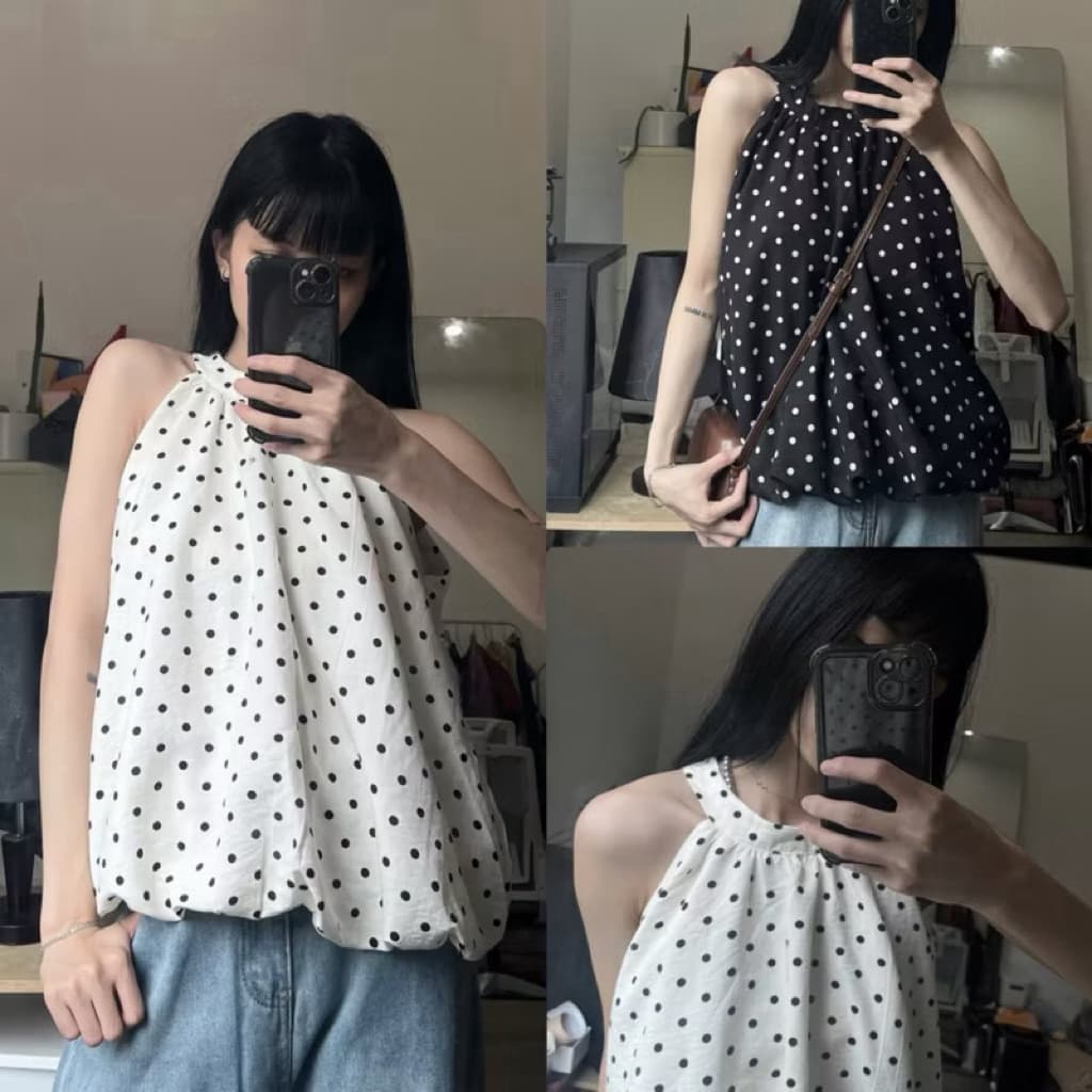 Chấm Bi”FARI TOP”dáng Bí phồng Style Ulzzang siêu xinh dành cho Nữ m6034