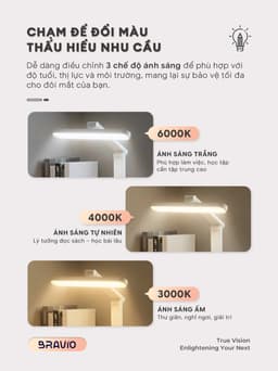 Đèn học để bàn chống cận thị Bravio Lumi C10 đèn học tích điện bàn làm việc đọc sách LED bảo vệ mắt cho bé sạc pin 6
