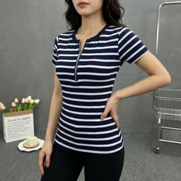 Áo Thun Nữ Sọc Ngắn Tay Cotton Co Giãn Big Size 45-85kg Ôm Body Tôn Dáng LIMO MS285 3