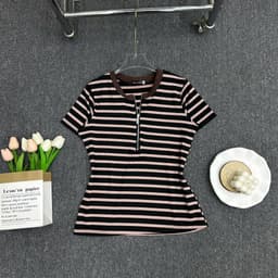 Áo Thun Nữ Sọc Ngắn Tay Cotton Co Giãn Big Size 45-85kg Ôm Body Tôn Dáng LIMO MS285 9