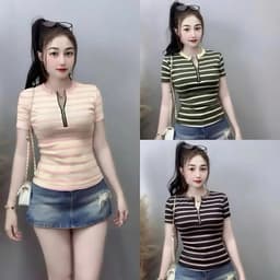 Áo Thun Nữ Sọc Ngắn Tay Cotton Co Giãn Big Size 45-85kg Ôm Body Tôn Dáng LIMO MS285 2
