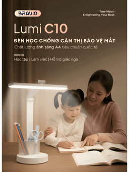 Đèn học để bàn chống cận thị Bravio Lumi C10 đèn học tích điện bàn làm việc đọc sách LED bảo vệ mắt cho bé sạc pin 2